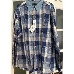 NWT Alexander Julian Mens Blue Plaid Button-Down Shirt Long Sleeve Vintage